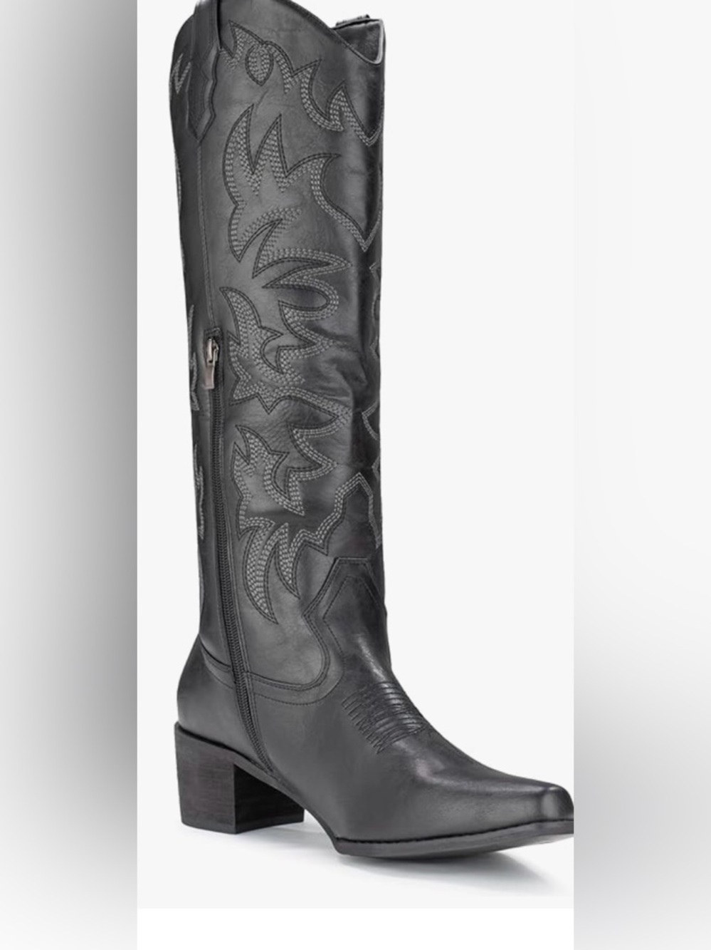Women's Black Embroidered Heeled Boot